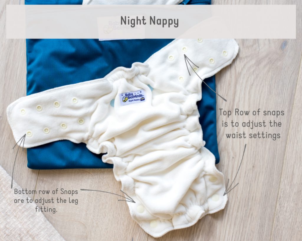 open night nappy on blue wet bag