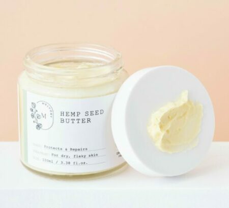 hemp seed butter with lid on side