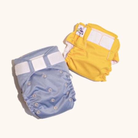 all in two nappy in blue and all in one nappy in yellow